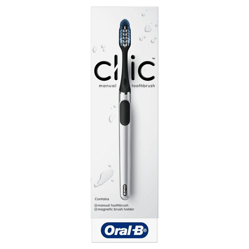 Oral-B Clic Toothbrush - Chrome Black with 1 Replaceable Brush Head and Magnetic Holder