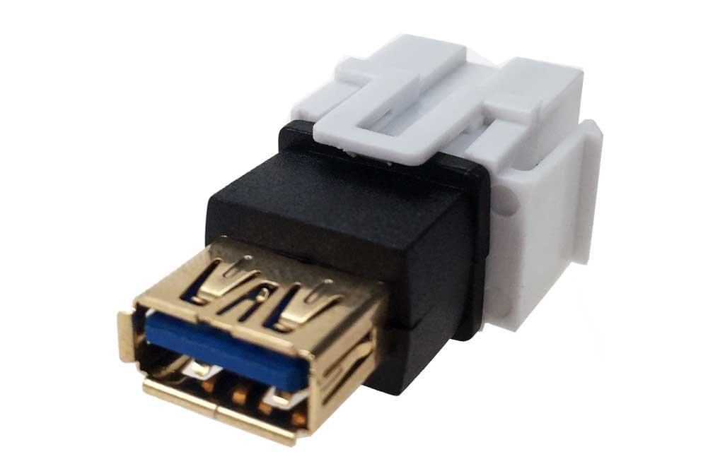 SF Cable. USB 3.0 Keystone Jack - Type A Female to A Female Coupler Adapter Flush Type. White Color
