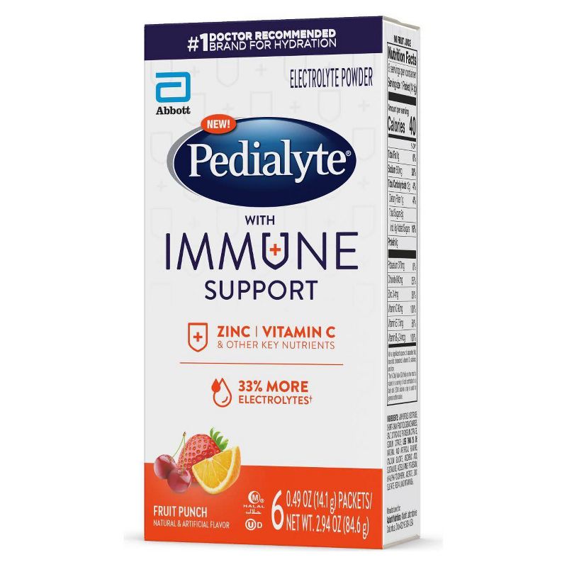 Pedialyte Immune Support Electrolyte Powder - Fruit Punch - 3.6oz