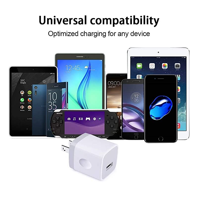 USB Wall Charger,  1A/5V 3-Pack Travel USB Plug Charging Block Brick, Charger Power Adapter Cube Compatible Phone Xs/XS Max/X/8/7/6 Plus, Galaxy S9/S8/S8 Plus, Moto, Kindle, LG