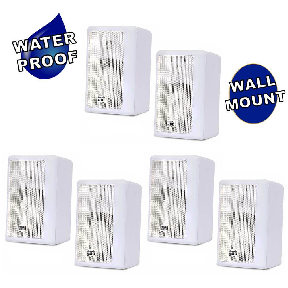 Acoustic Audio 151W Indoor Outdoor 2 Way Speakers 1800 Watt White 3 Pair Pack 151W-3Pr