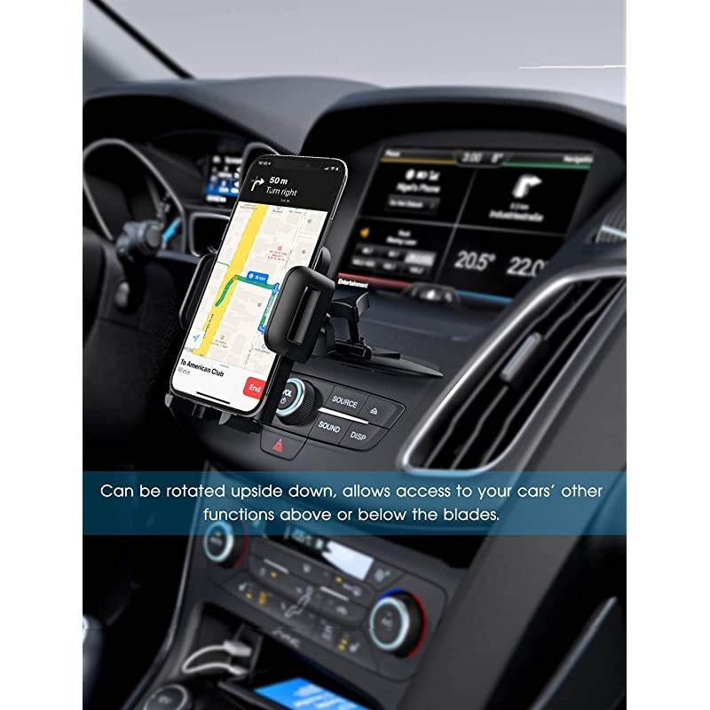 Car Cell Phone CD Slot Mount Adjustable 360 Rotation Stand Holder Three-Side Grips Design One Touch Clamp Compatible with iPhone Galaxy Note Pixel Universal (CD Slot Mount)