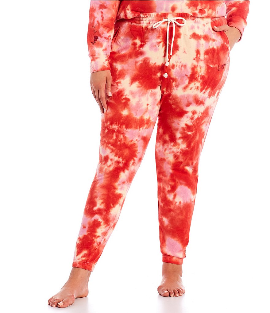 PJ Salvage Plus Size Daydream Doodles Tie-Dye Print Jogger Coordinating Lounge Pants