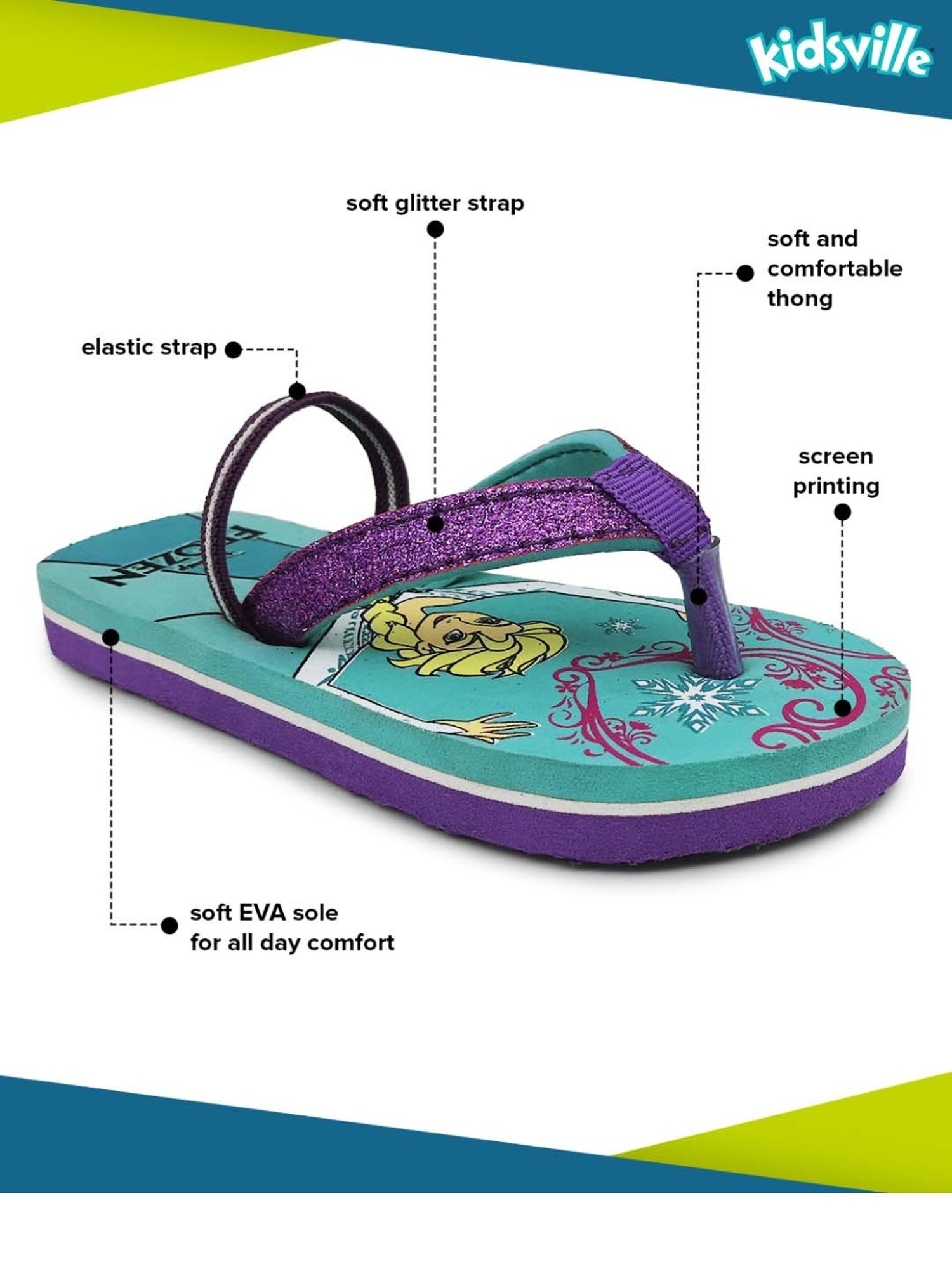 Kidsville Purple & Green Frozen Printed Flip Flops