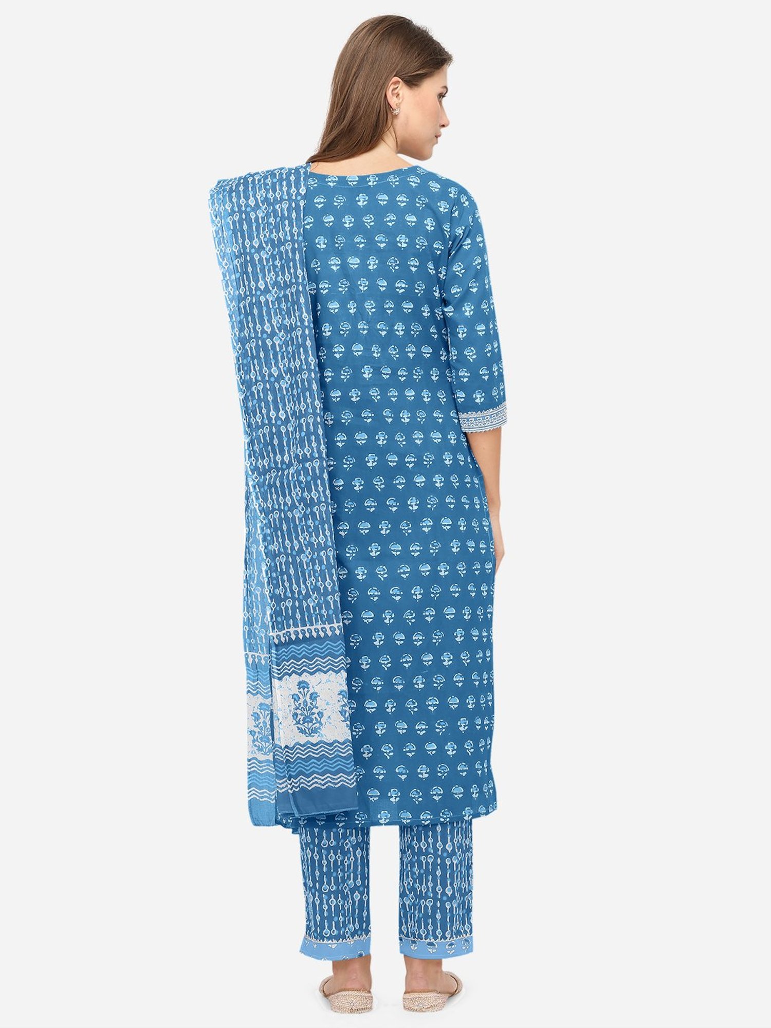 MIRCHI FASHION Cotton Blue Printed Kurta Pant Set With Dupatta