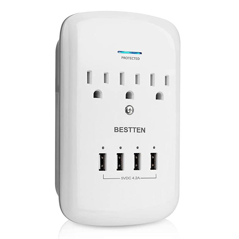 1200Joule Wall Mount Surge Protector 4 USB Charging Ports 5VDC42A and 3 Grounded Outlets 15A125V1875W ETL Listed White