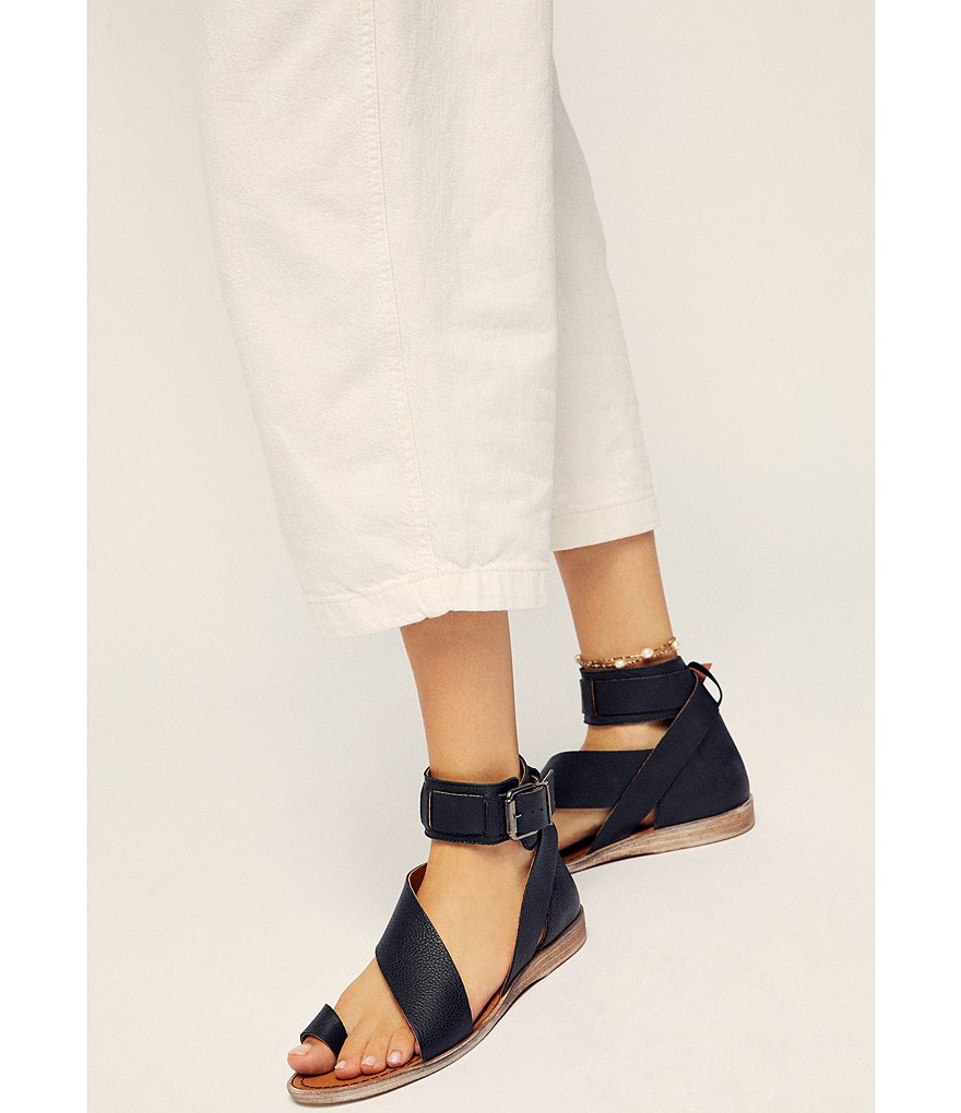 Free People Vale Leather Asymmetrical Toe Loop Ankle Strap Sandals