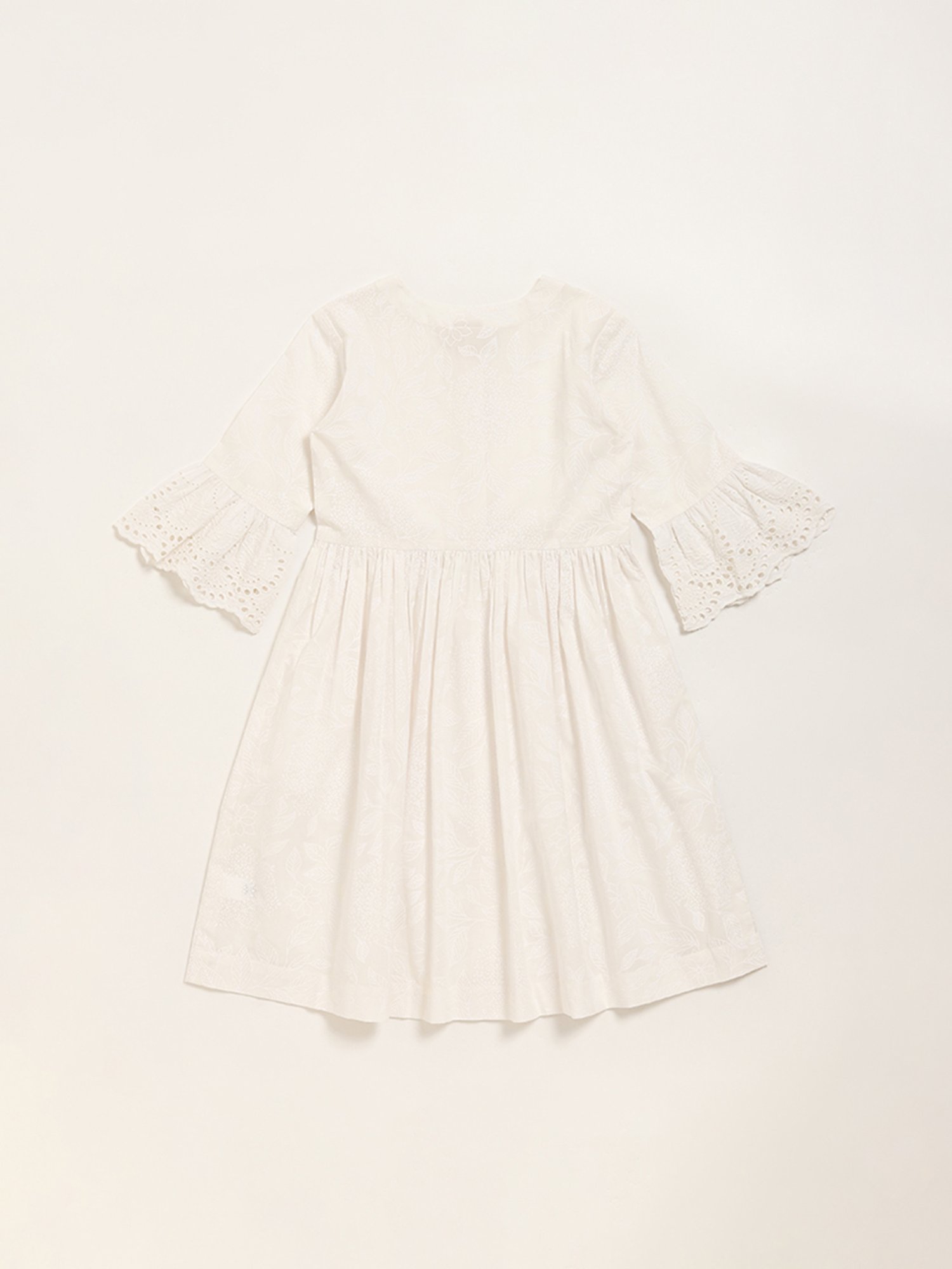 Utsa Kids by Westside White Botanical Design A-Line Cotton Dress