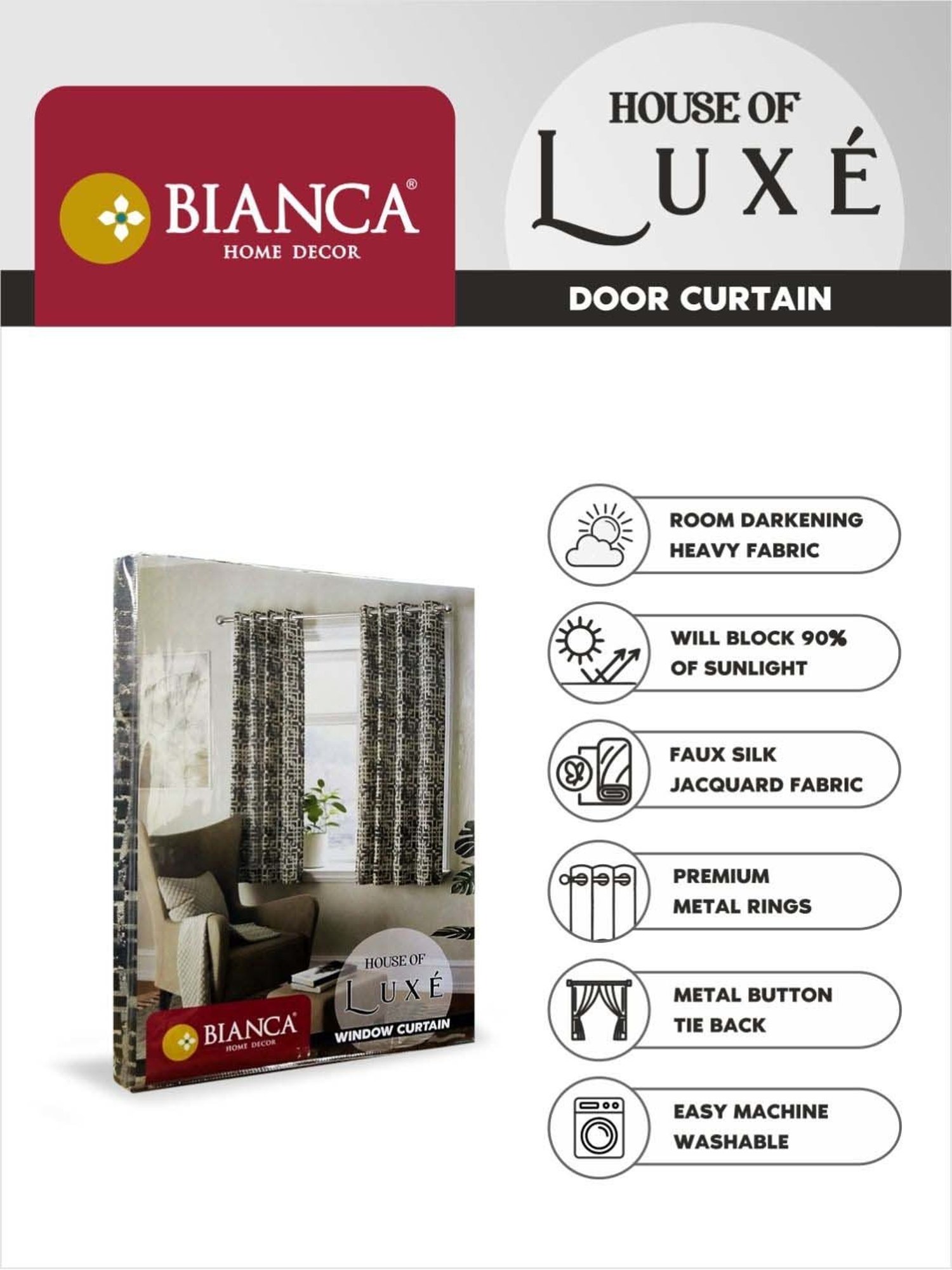 Bianca House Of Lux Soft Gold Faux Silk 7 Ft. Door Curtain