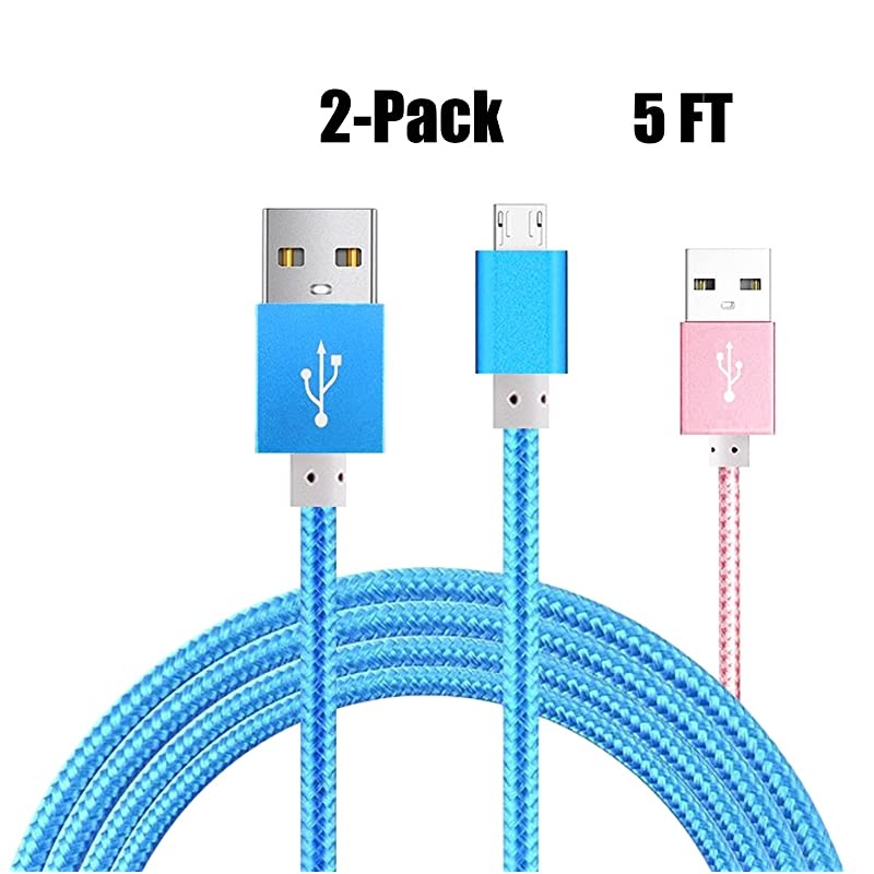 2Pack] Micro-USB Cable, Nylon Braided 5FT for  Kindle Fire Tablets,HD,Fire HD 8 10,HDX 8.9" Paperwhite Voyage Oasis Reader Tap Playstation 4 Xbox One,WiFi 3G USB Data Sync Cable-Blue
