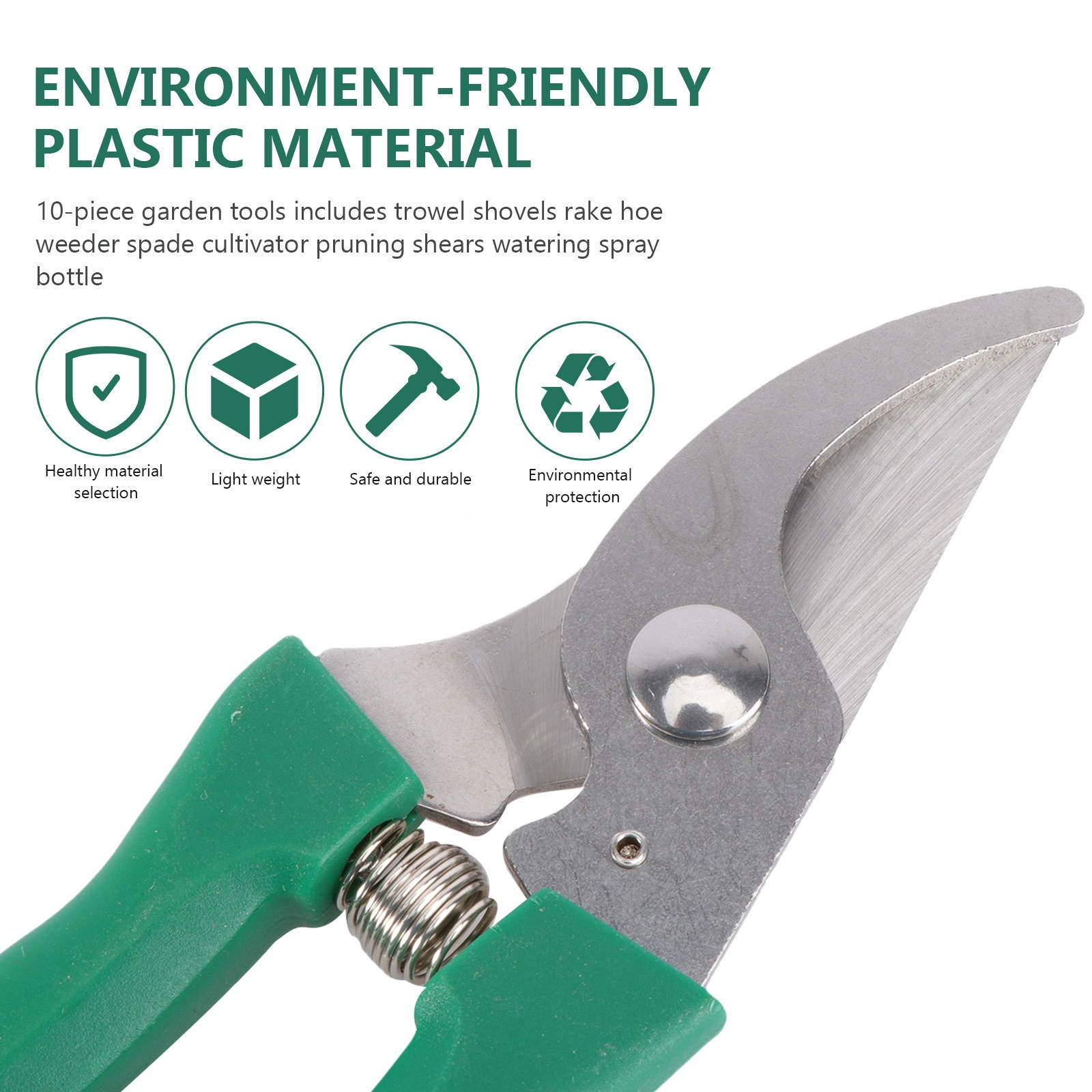 10 Pcs Garden Tools Set Case Garden Tool Kit with Anti-rust Shovel Scissor Harrow Water Sprayer and Case