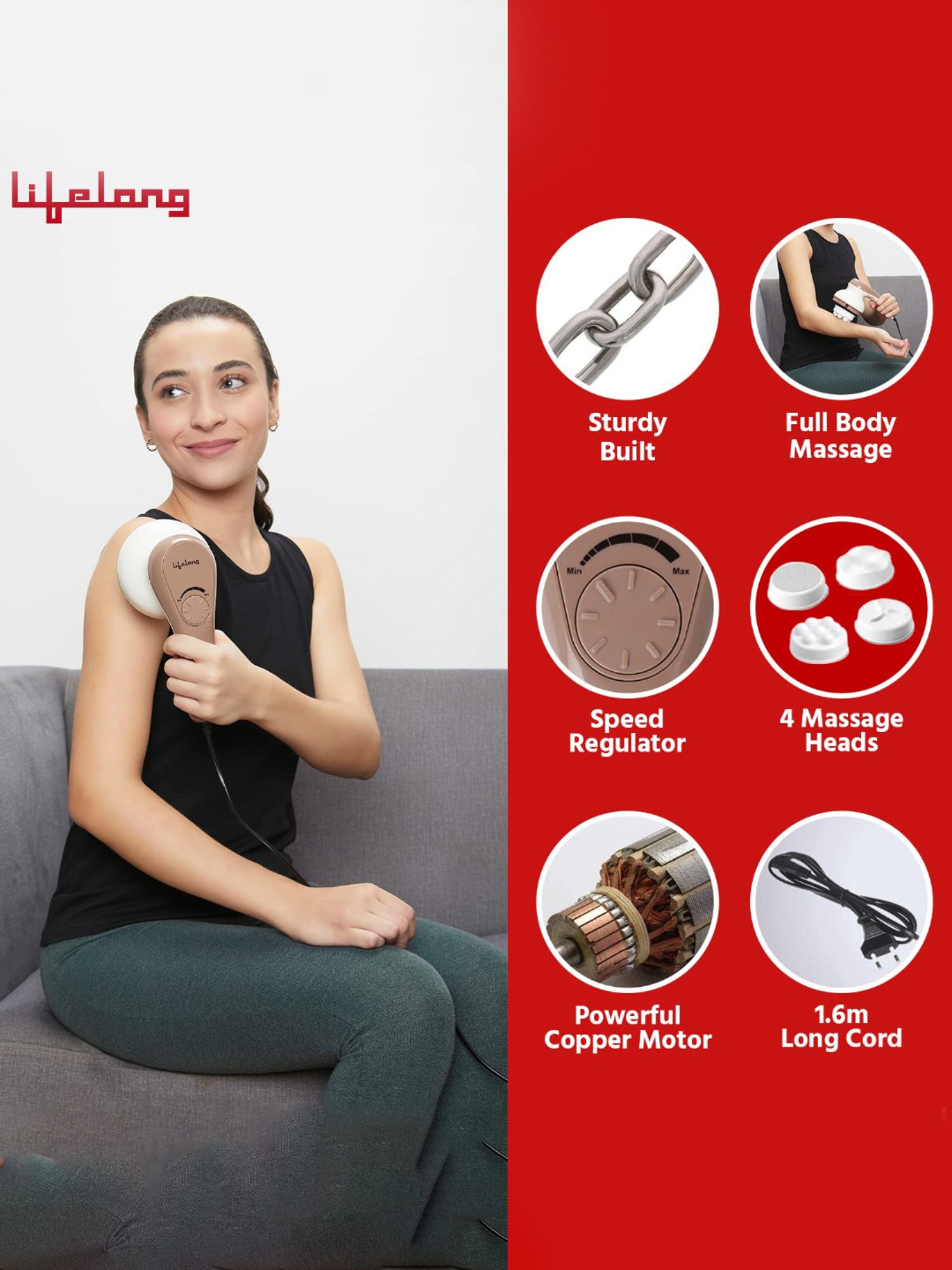 Lifelong LLM270 Electric Handheld Full Body Massager (Brown)