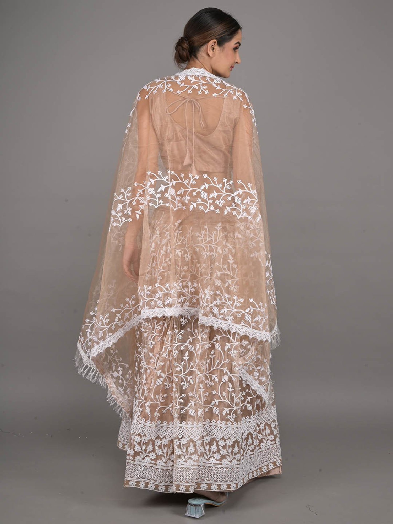 Odette Beige Embroidered Lehenga Choli Set With Dupatta