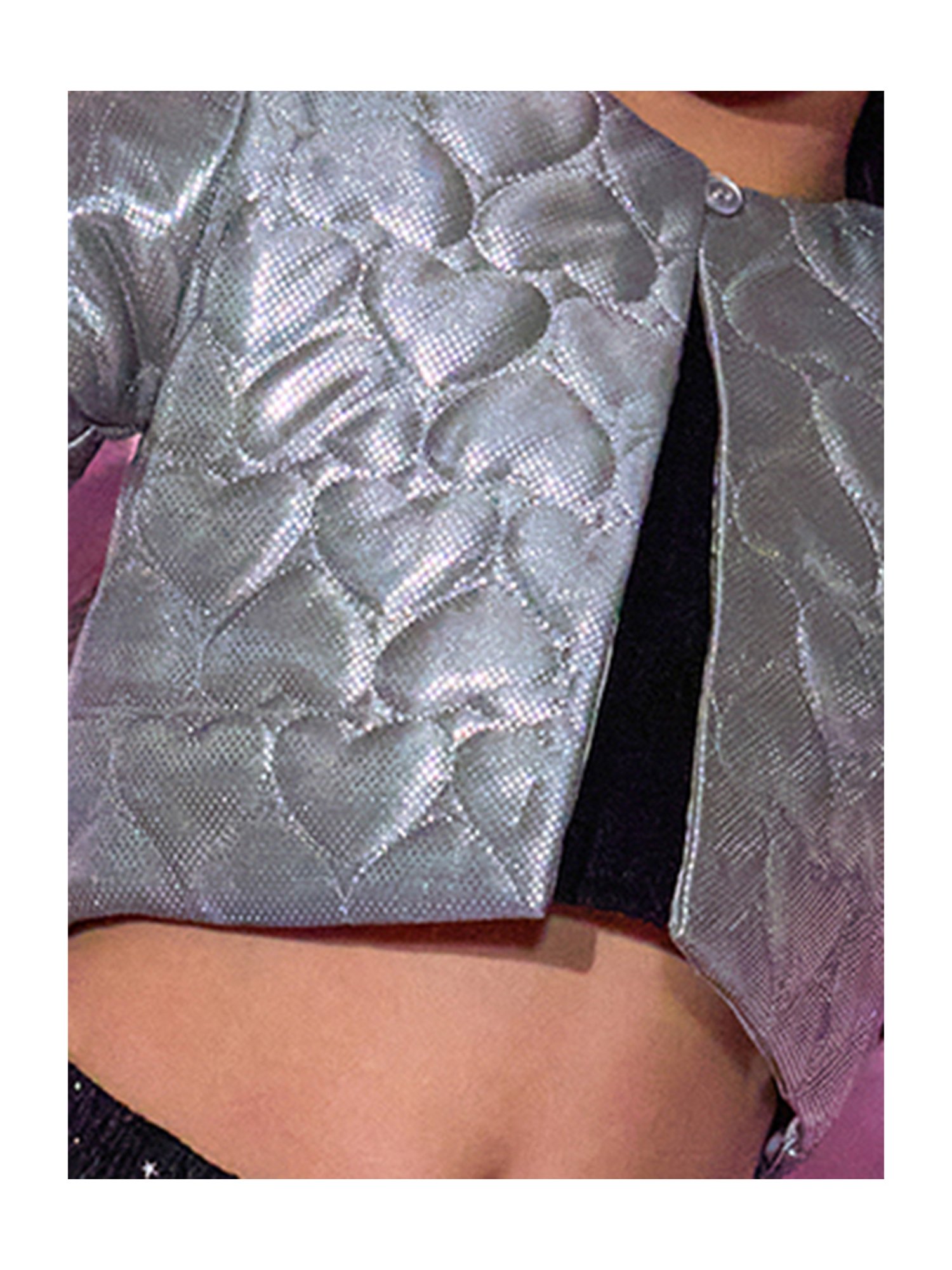 Lil Drama Kids Silver Printed Full Sleeves Shrug