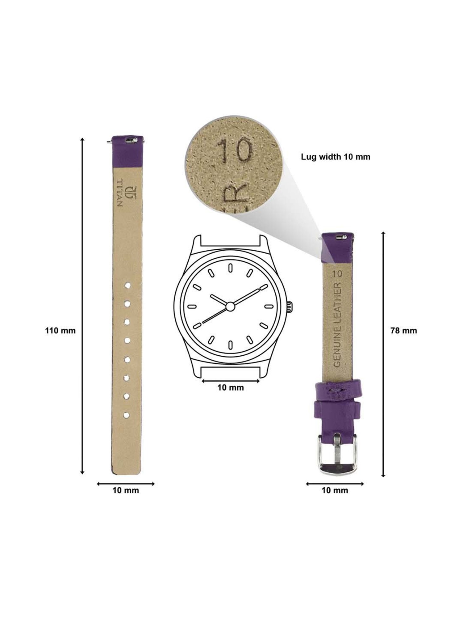 Titan 10 mm Purple Genuine Leather Strap for Women