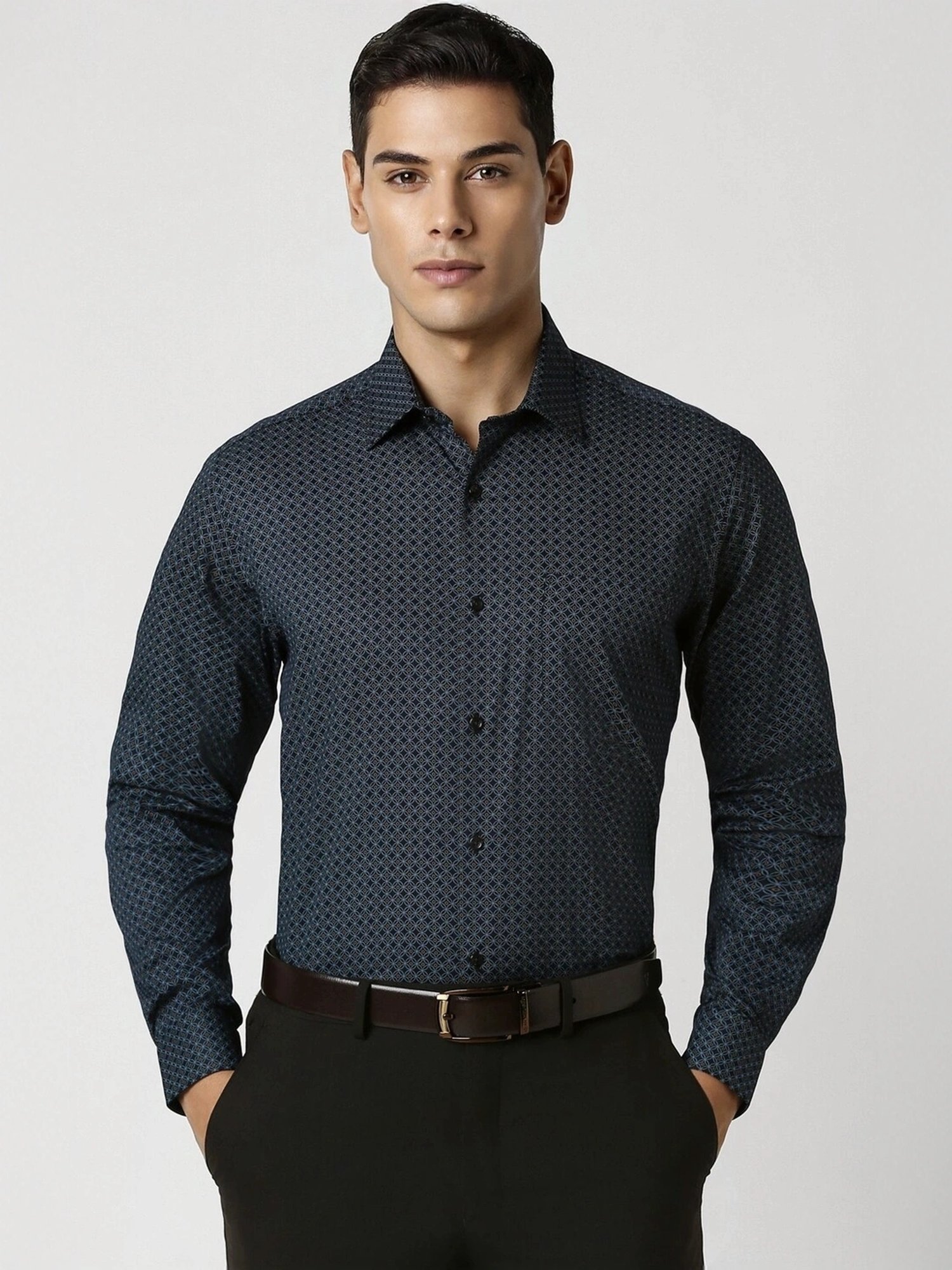 Spykar Blue Cotton Slim Fit Checks Shirt