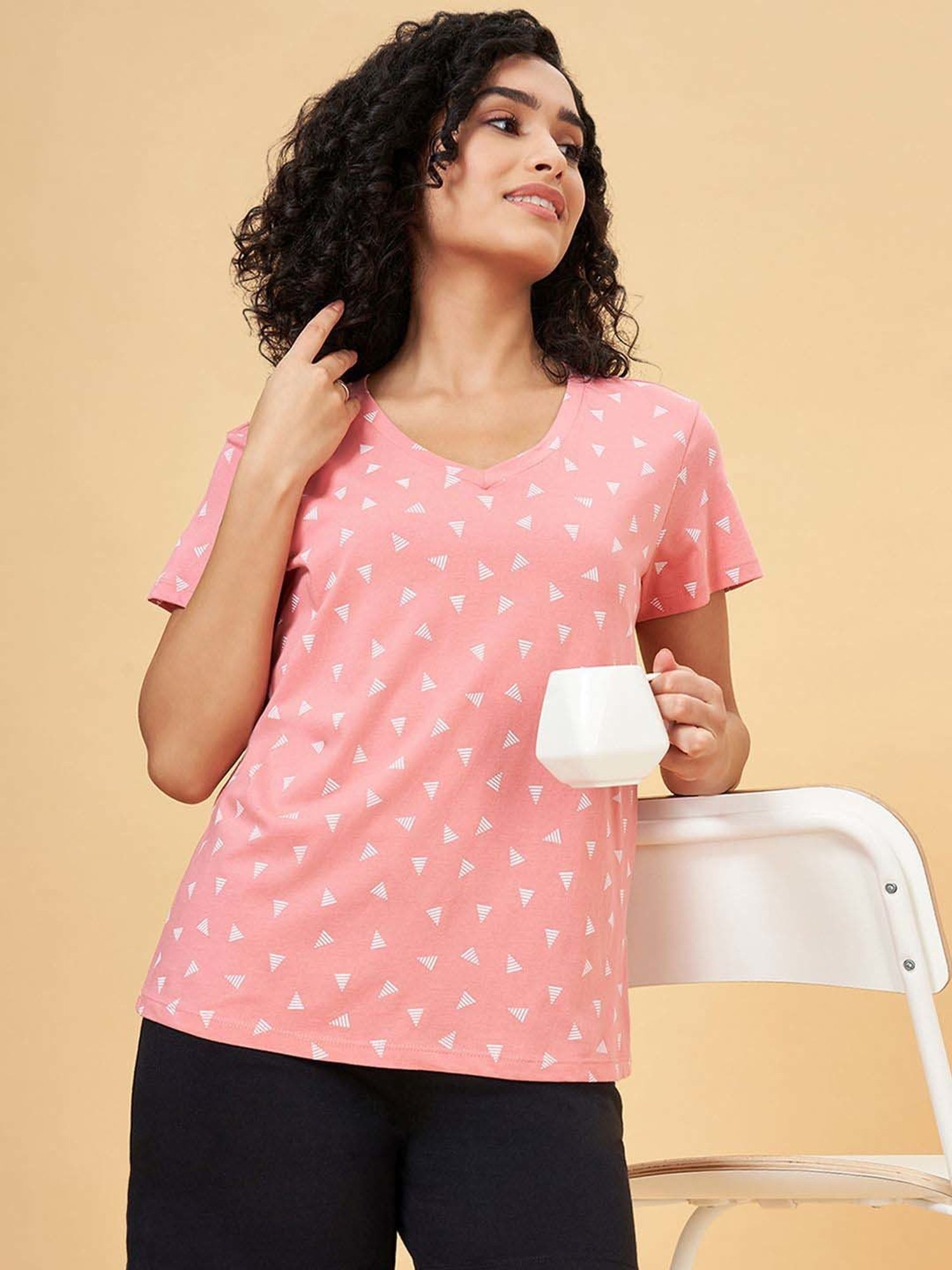 Dreamz by Pantaloons Pink Cotton Printed T-Shirt