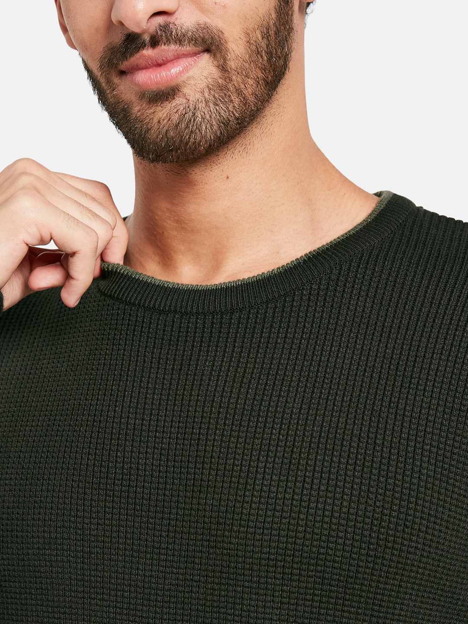 METTLE Olive Cotton Regular Fit Sweater