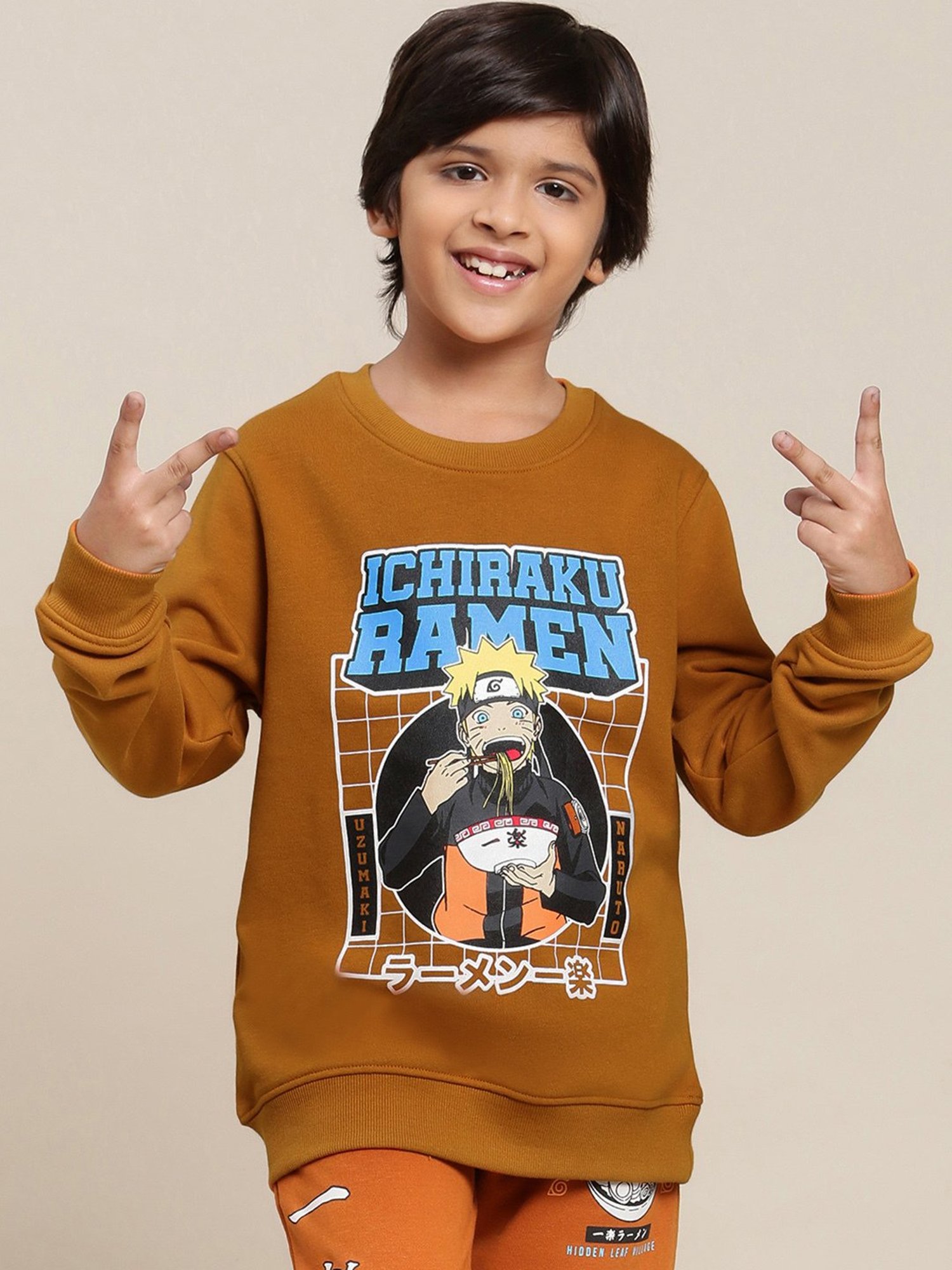 Kidsville Naruto Printed Brown Sweatshirt For Boys
