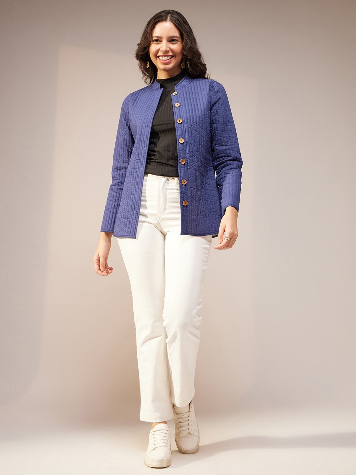 Pink Fort Navy Quilted Jacket