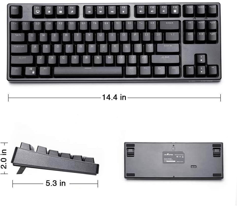 Wireless Mechanical Keyboard, VELOCIFIRE TKL02WS 87 Key Tenkeyless Ergonomic with Linear Red Switches, and White LED Backlit for Copywriters, Typists, and Programmers(Black)