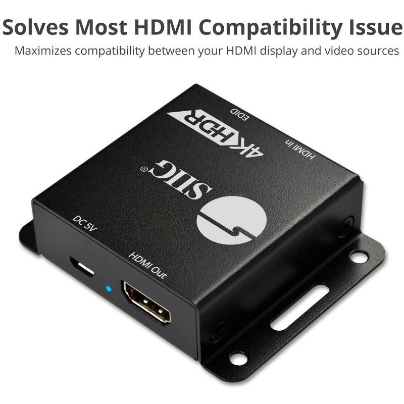 SIIG HDMI 2.0 EDID Emulator - Functions: Video Emulation - USB - Wall Mountable - TAA Compliant