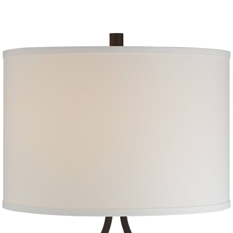 Franklin Iron Works Industrial Farmhouse Table Lamp with Nightlight LED Bronze Brass Seeded Clear Glass Drum Shade for Living Room