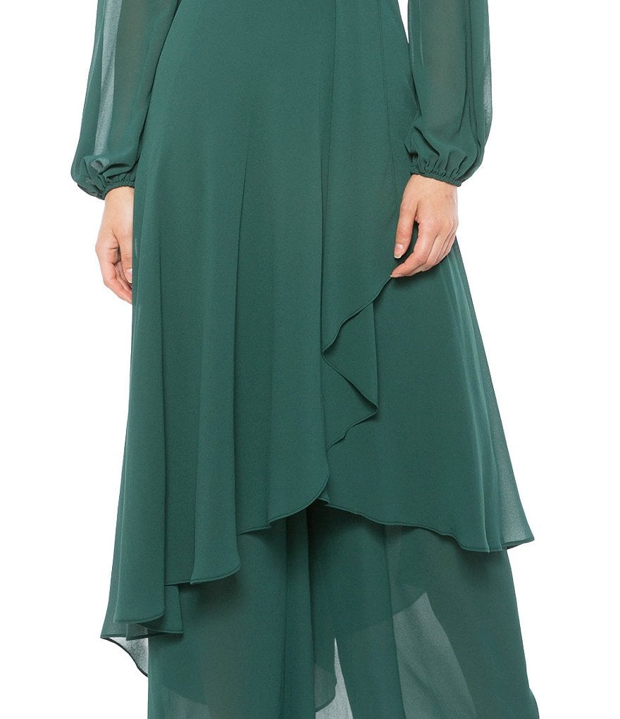 Marina Chiffon Overlay Long Sleeve V-Neck Jumpsuit