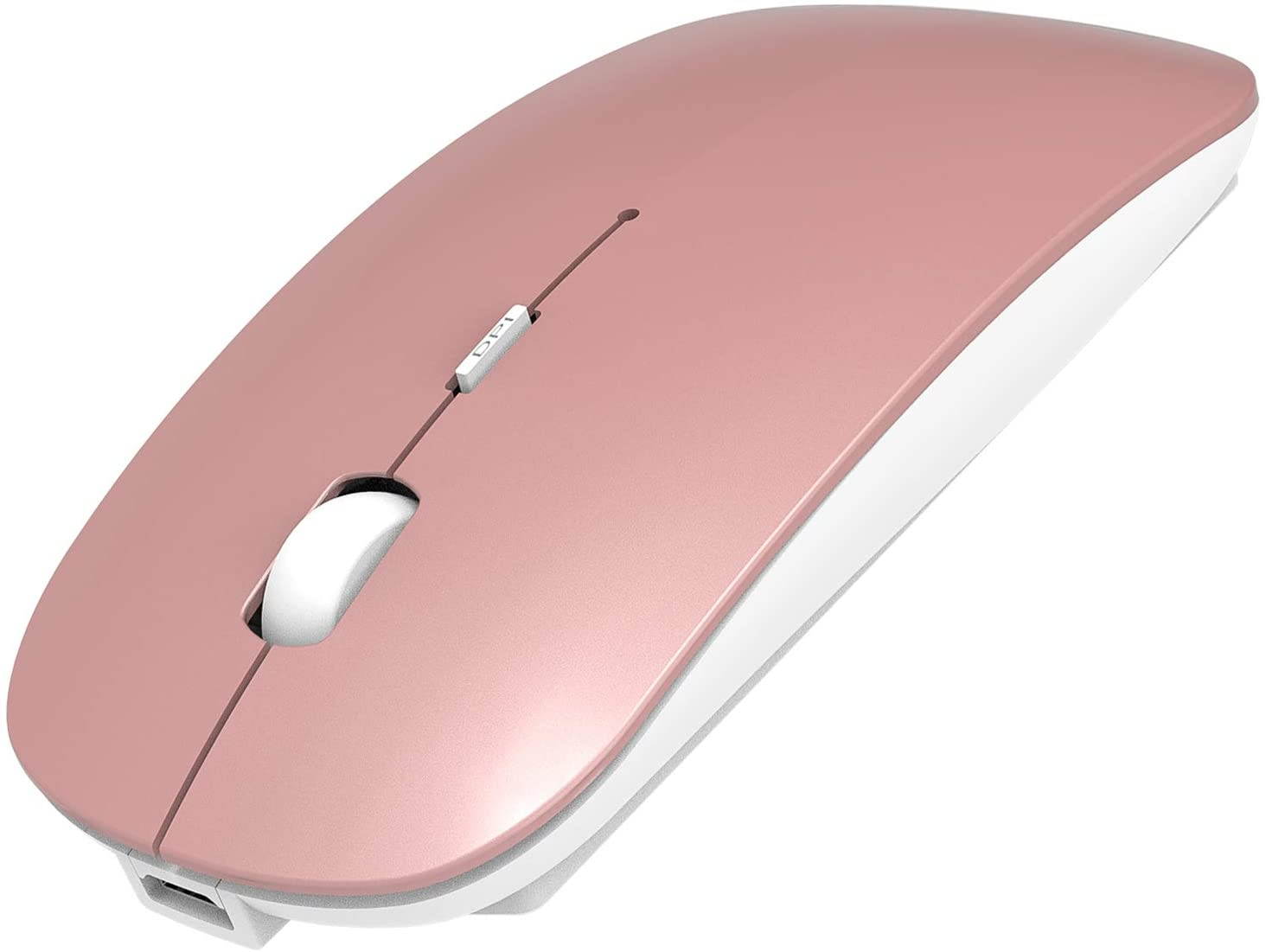 2.4GHz Wireless Bluetooth Mouse, 3 Adjustable DPI, Dual Mode Slim Rechargeable Wireless Mouse Silent USB Mice,Compatible for Laptop Windows Mac Android MAC PC Computer (Silver)