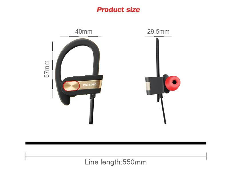 Tritina Sports Bluetooth Earphone Built-in Microphone - Stereo Sound Form Ear Tips, Sweat-proof Sport Earphone Running,Jogging with music (Black with Gold)