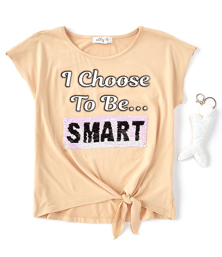 Ally B Big Girls 7-16 Short-Sleeve I Chose To Be Nice/Smart Side-Knot Tee