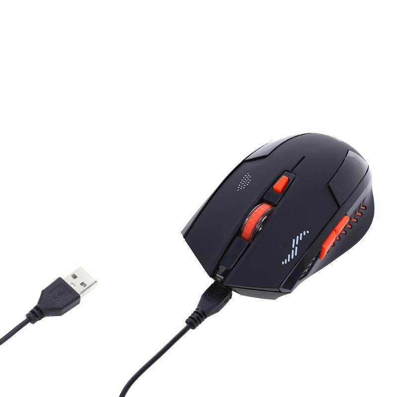 USB Charging Wireless Mouse Super Silent 6 Buttons 2400 DPI Optical Computer Gaming Mouse with Charging Cable For PC Laptop