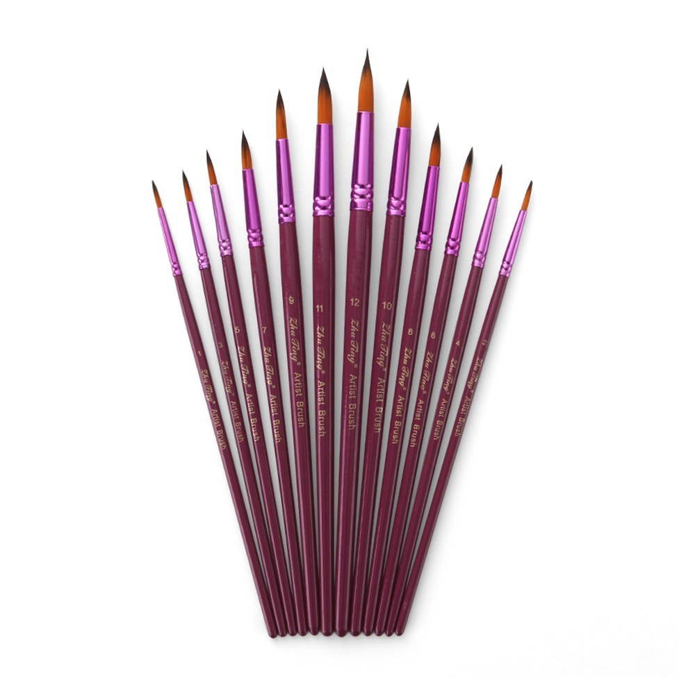 Professional 12pcs Round Pointed Tips Paint Brush Set