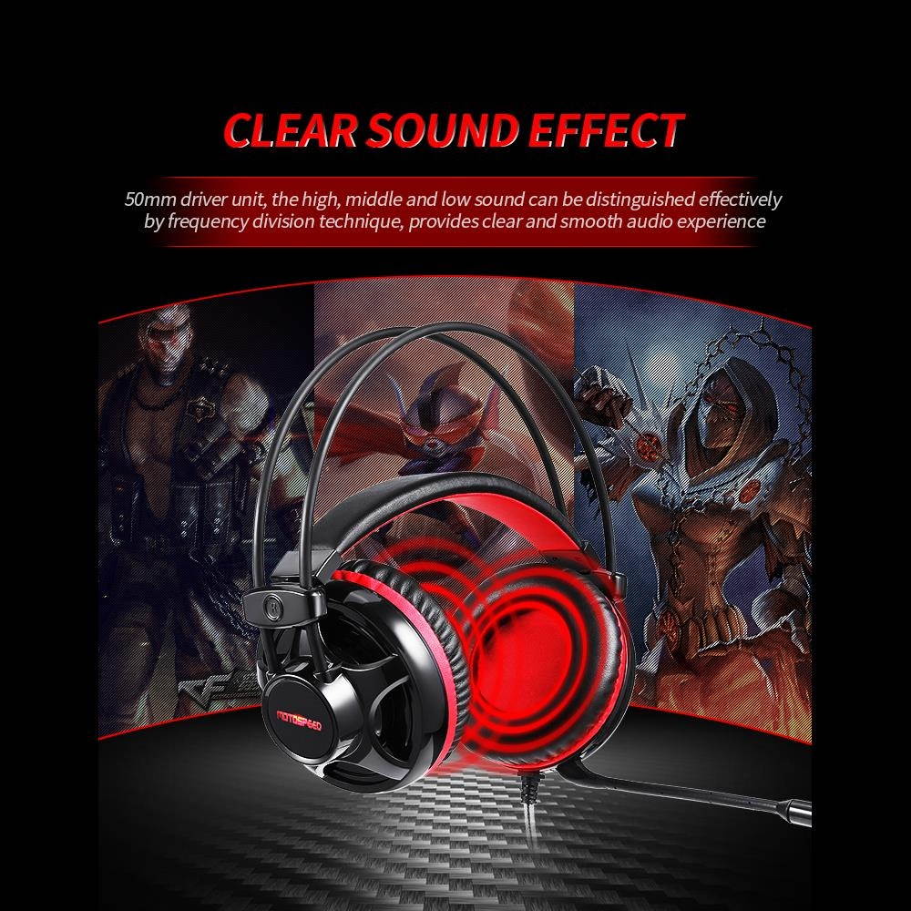 Motospeed H11 Wired Headset Gaming Headset with 50mm Driver Unit Noise Reduction Microphone LED Light Breathable Earmuffs