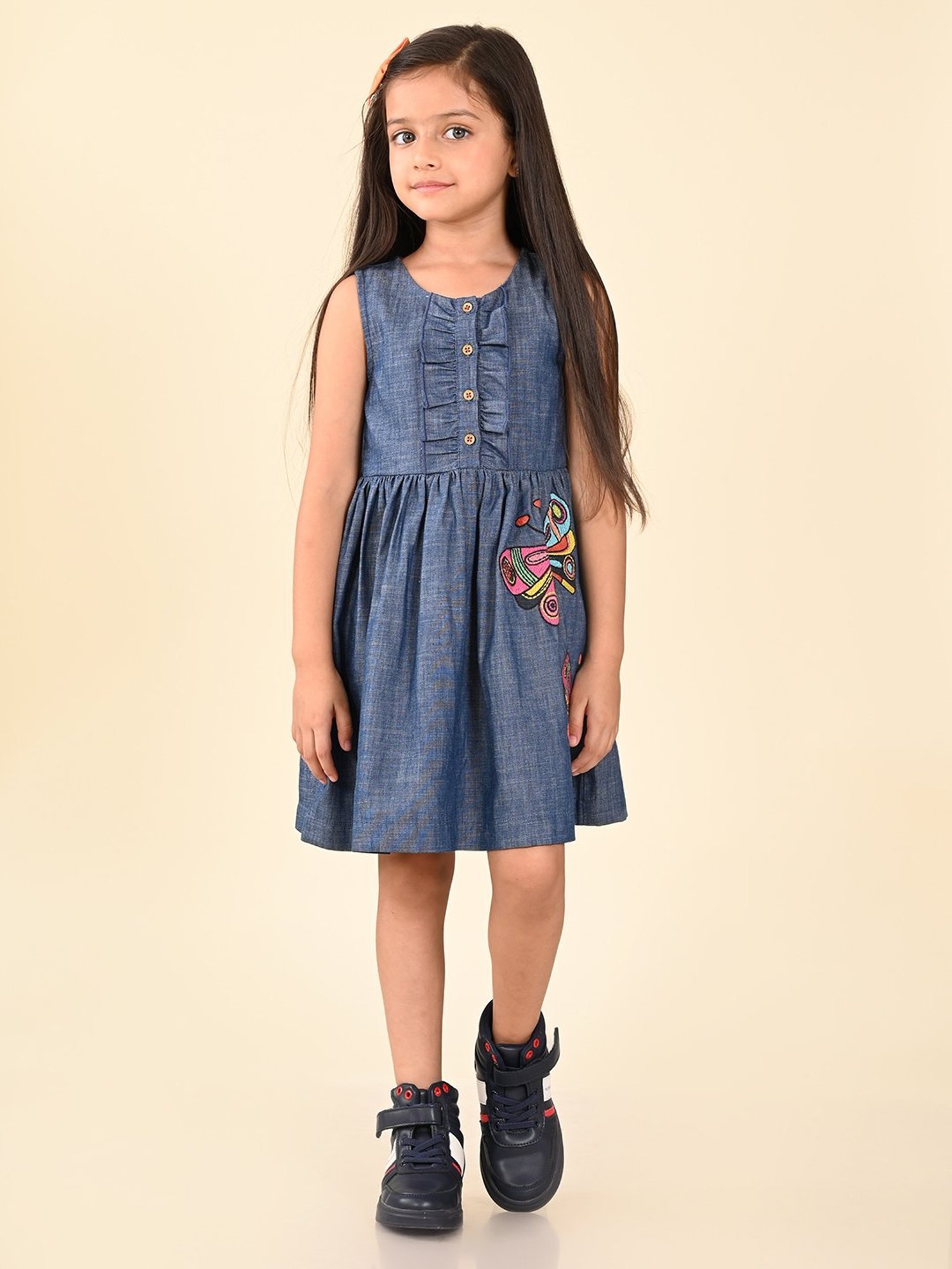 LilPicks Kids Blue Solid Dress