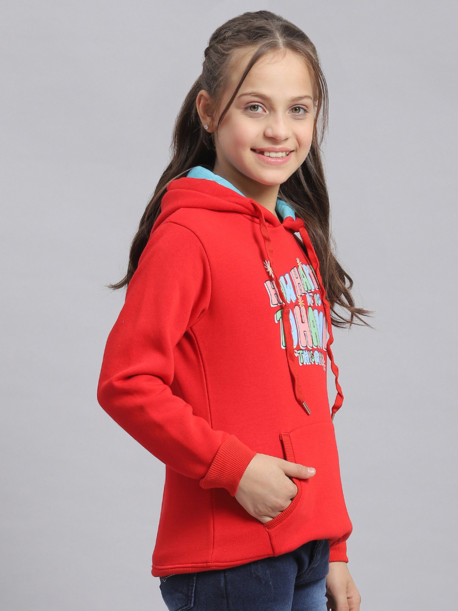 KIDS ONLY Blue Cotton Embroidered Full Sleeves Sweatshirt