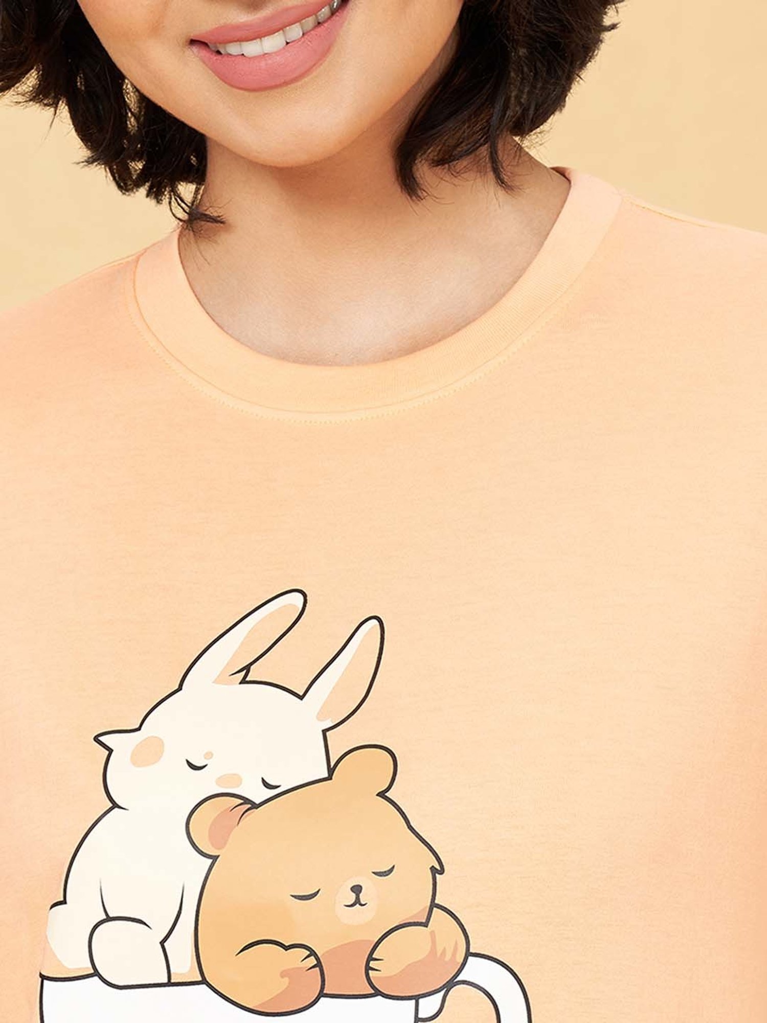 YU by Pantaloons Orange & Blue Cotton Printed T-Shirt Pyjamas Set