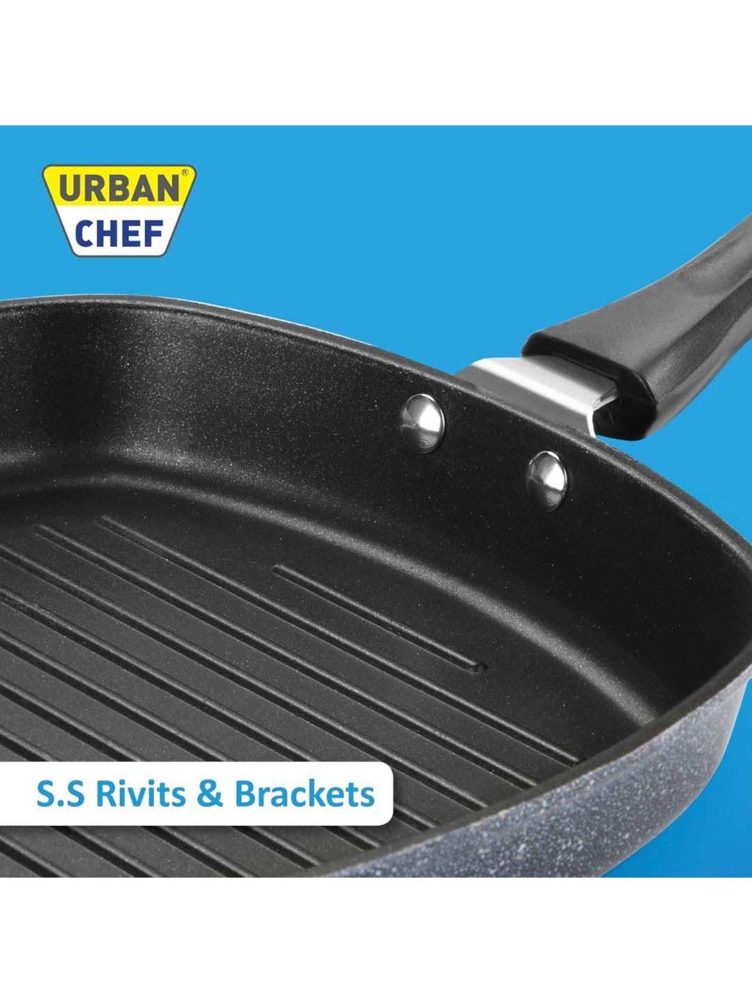 Urban Chef Black Cast Iron Die Cast Grill Pan