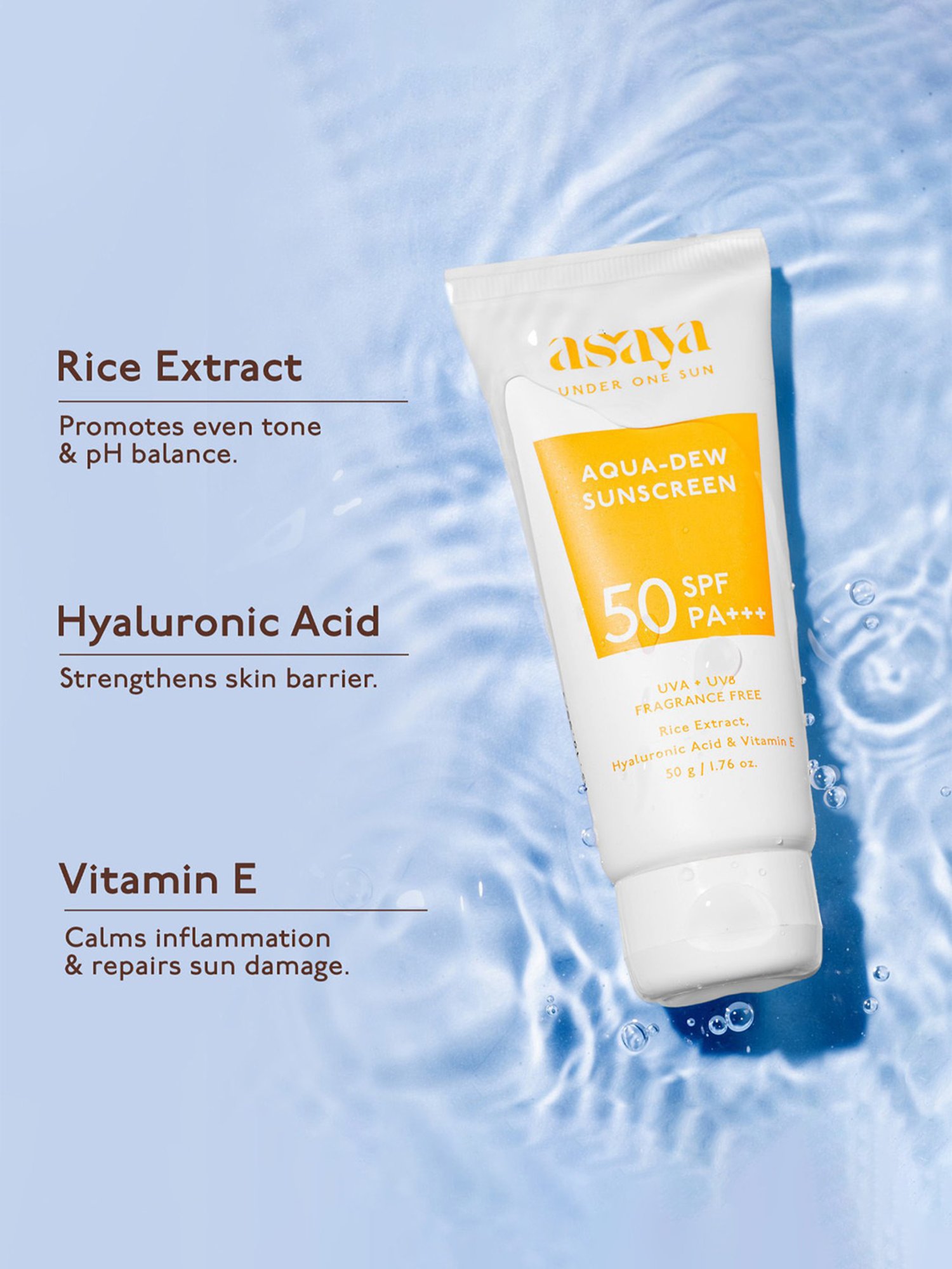 Asaya Rice & Vitamin E Lightweight Water Sunscreen SPF 50 - 50 gm