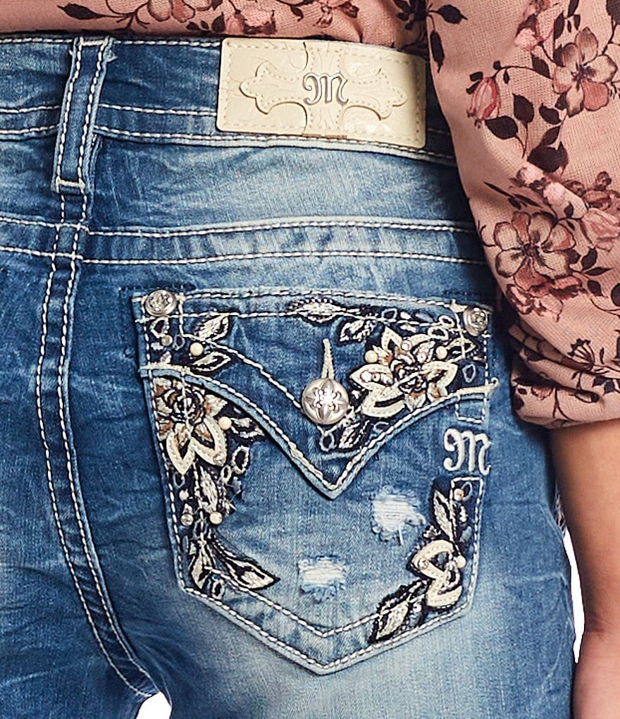 Miss Me Floral Embellished Flap Pocket Bootcut Jeans