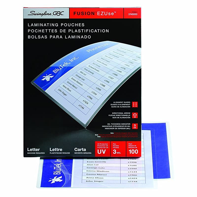 GBC Thermal Laminating Sheets Pouches Letter Size 3 Mil EZUse 100Count 3745003