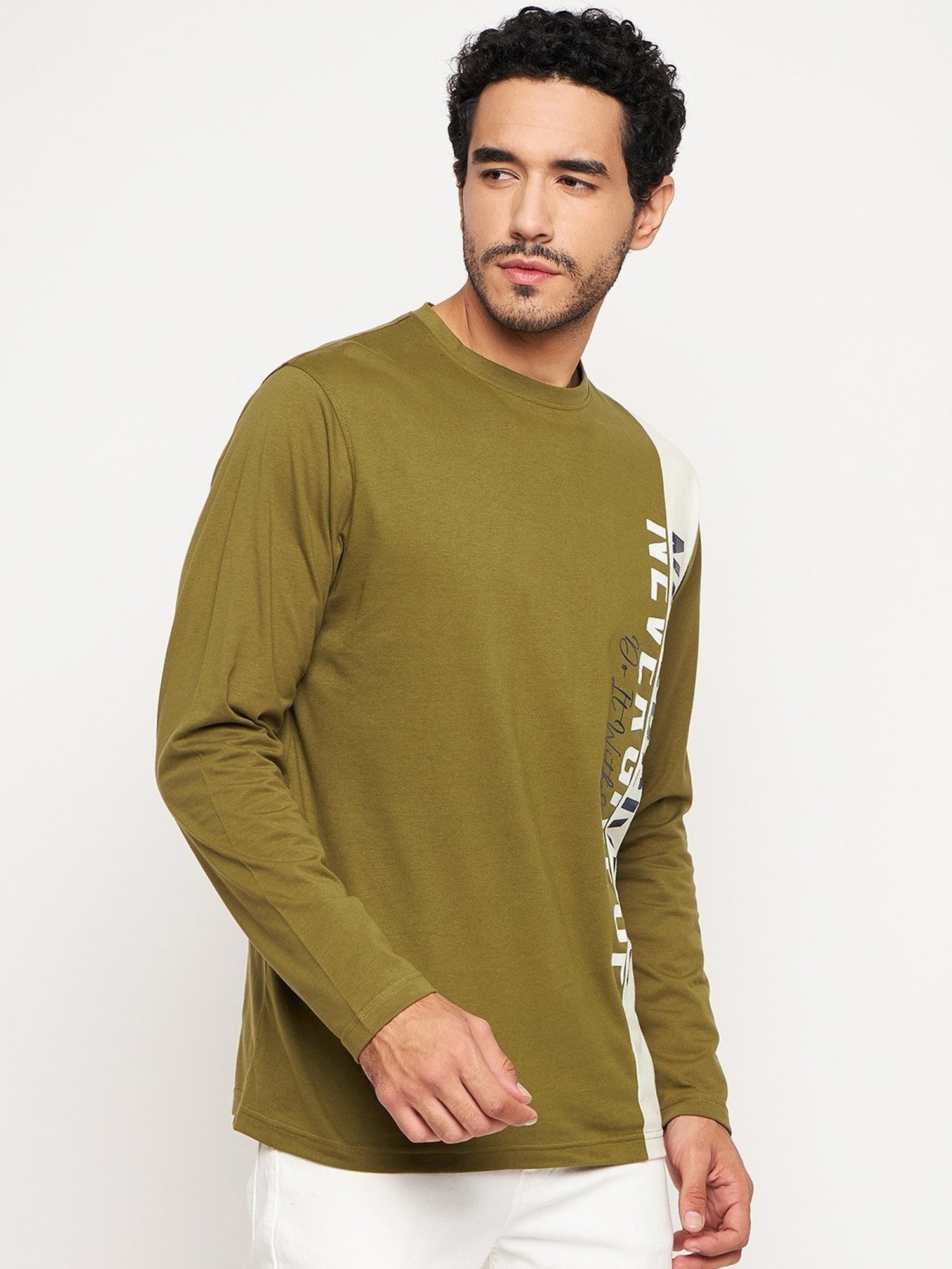Club York Olive Cotton Regular Fit Printed T-Shirt