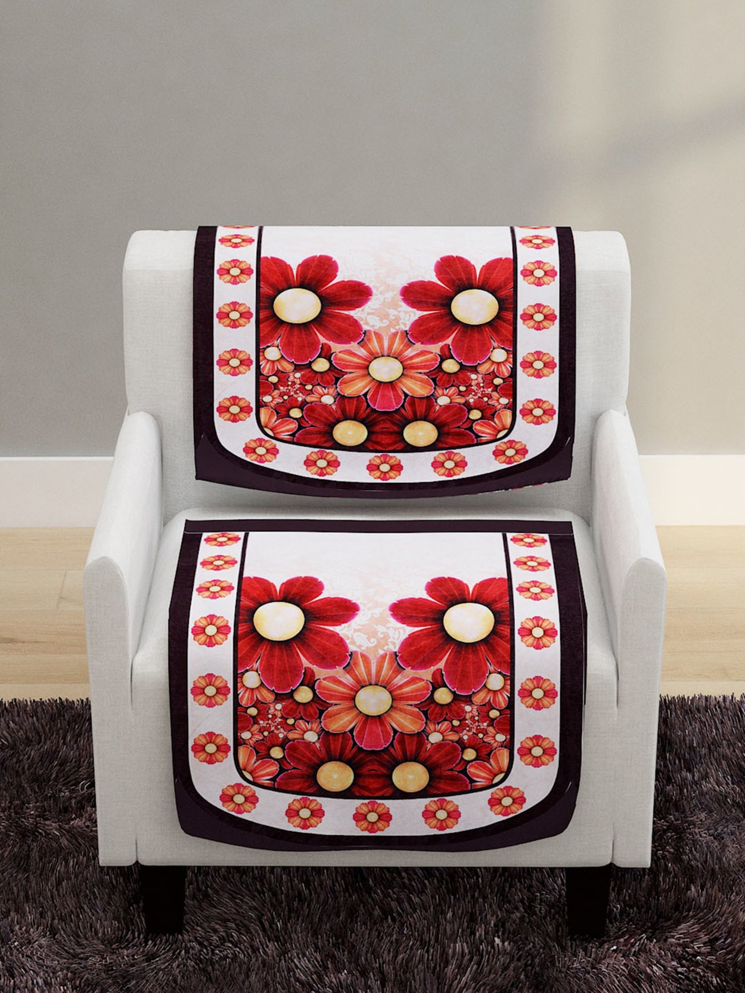 Romee Maroon Polyester Floral Sofa Covers