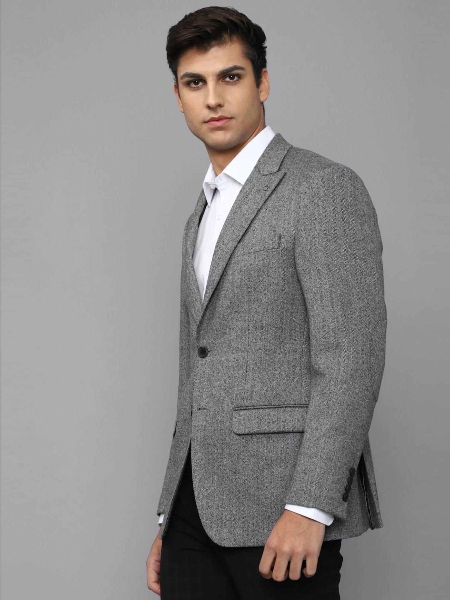 Louis Philippe Grey Regular Fit Self Pattern Blazer