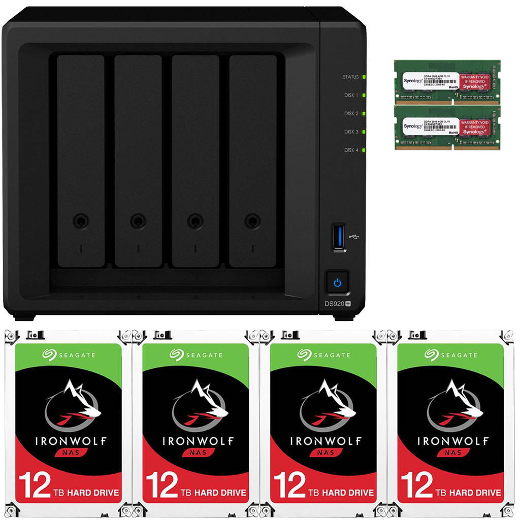 Synology DS920+ DiskStation with 4GB RAM and 48TB (4 x 12TB) of Seagate Ironwolf NAS Drives Fully Assembled and Tested By CustomTechSales