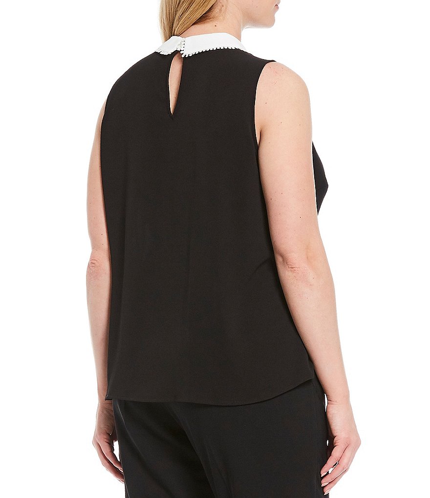 CeCe Plus Size Sleeveless Contrast Peter Pan Collar Blouse
