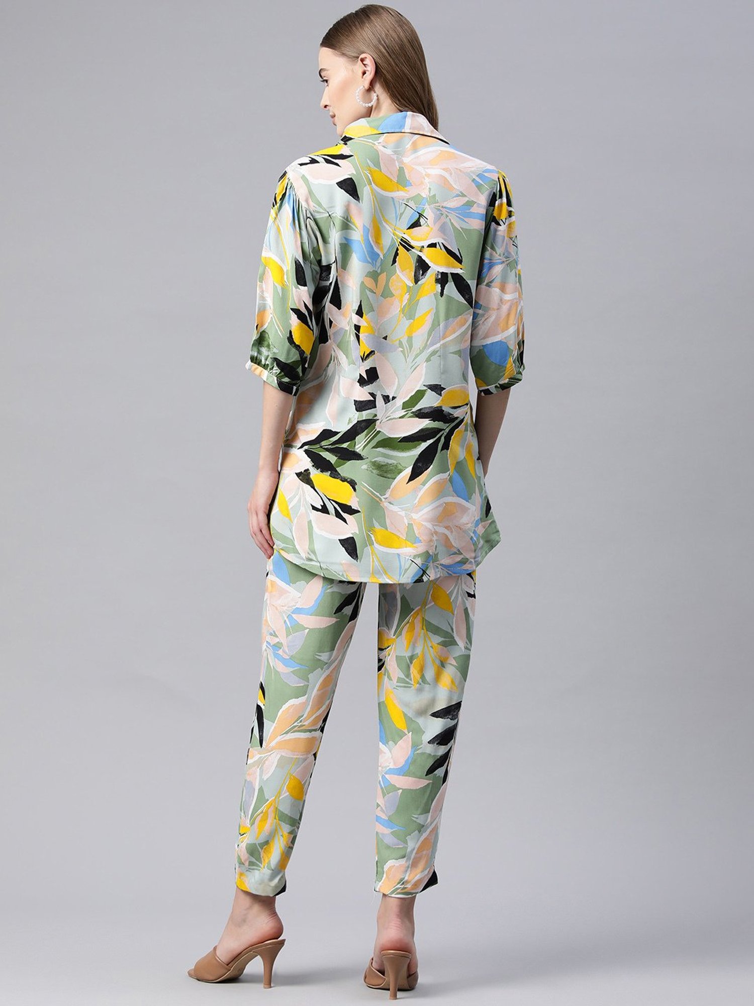 One Femme Multicolor Print Shirt With Pants