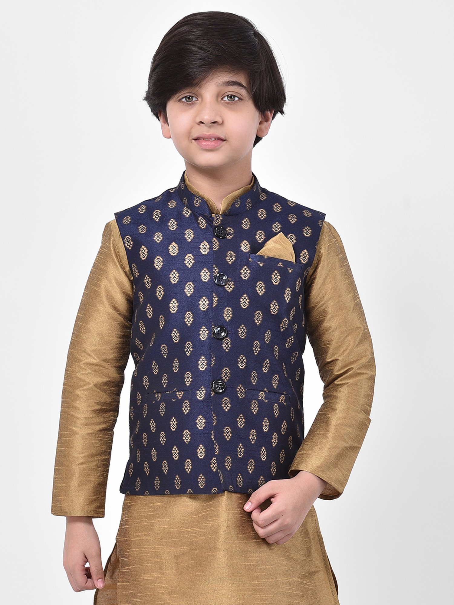 Deyann Kids Navy Embroidered Nehru Jacket