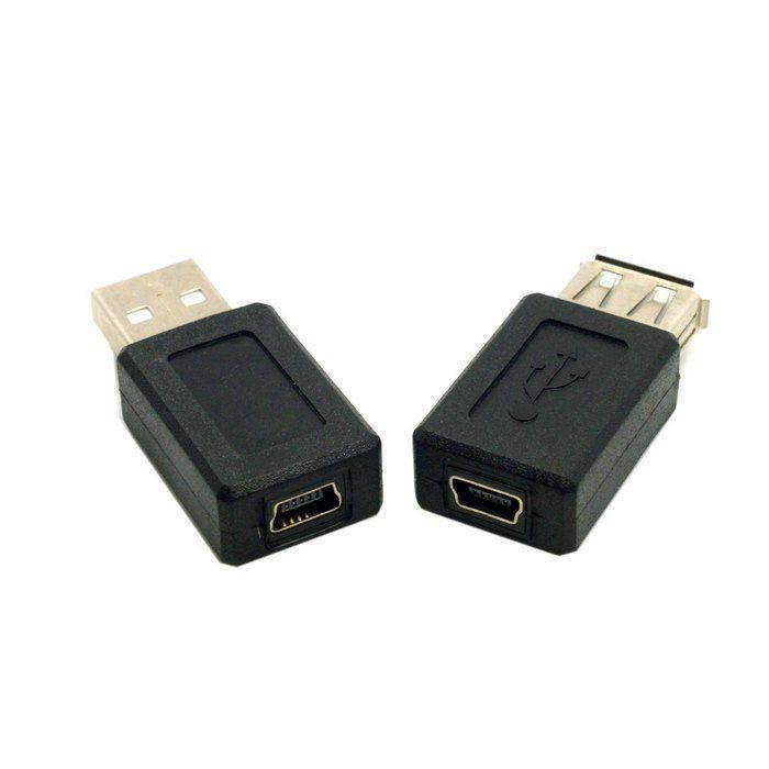 2pcs USB 2.0 A Type Male to Mini USB 5p Female & USB Female to 5p Female Adapter