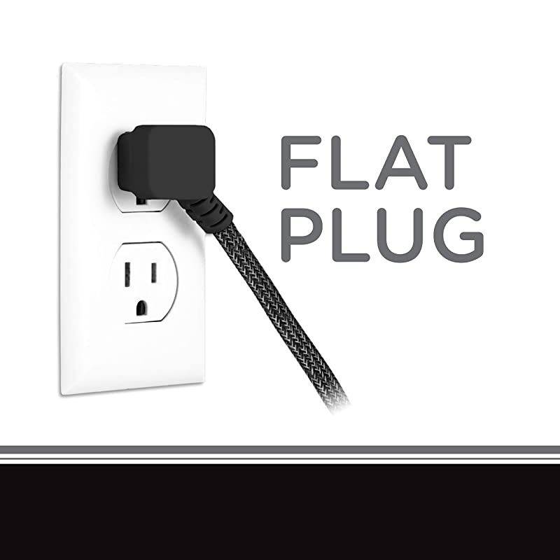 42841T1 Designer 3 Extension 2 Prong Strip Extra Long 8 Ft Power Flat Plug Fabric Braided Cord SlidetoClose Safety Outlets 42841 8 ft BlackGray 8 ft
